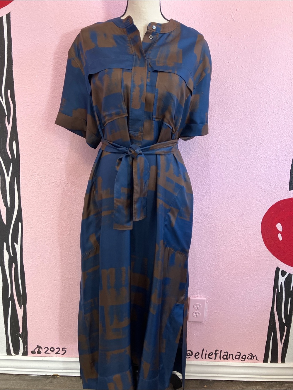 soeur Navy and Brown Thailand Silk Maxi Dress size EU 38/US 6